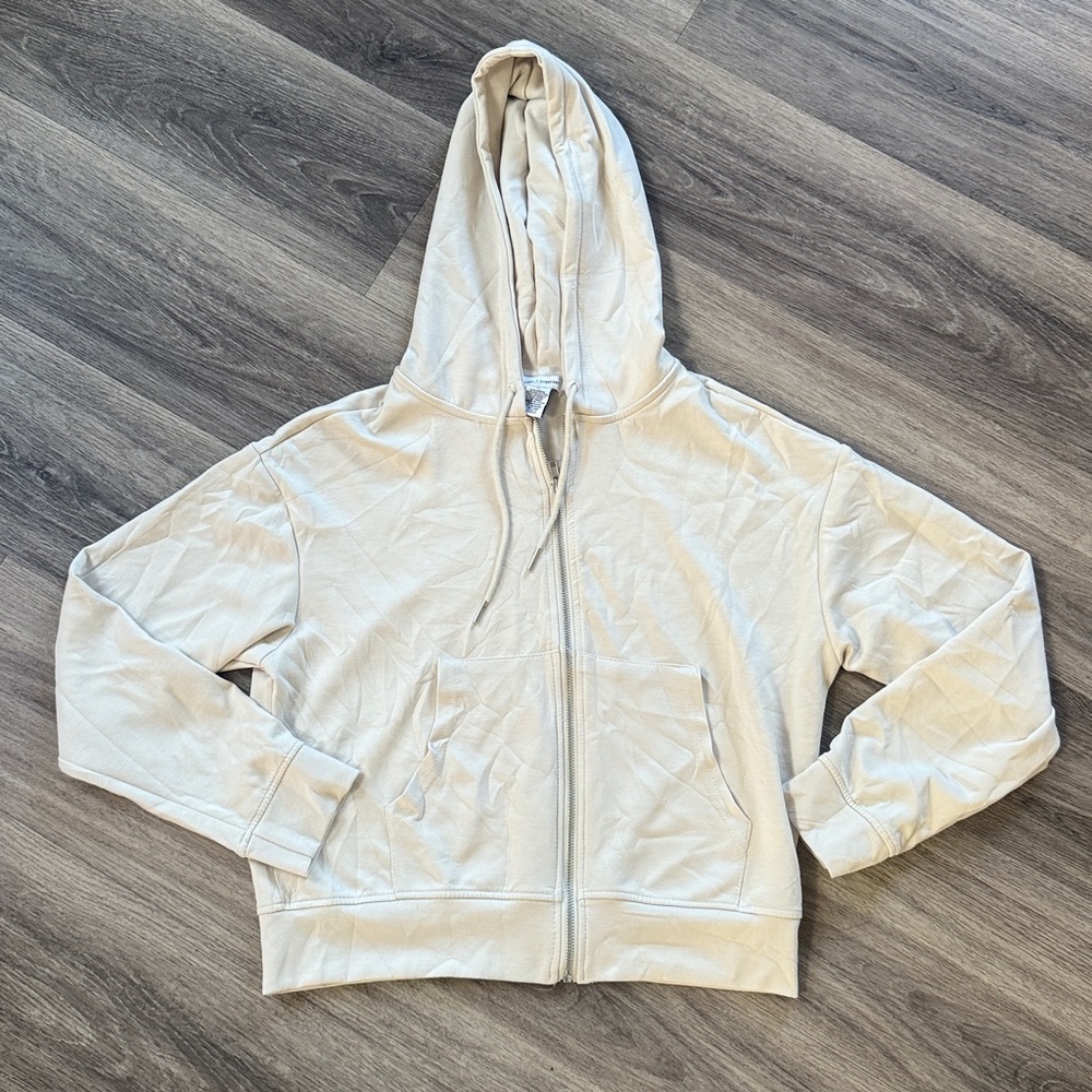 Better Together Women's Cream Zip-Up Hoodie Modal Full Zip Crop Sweater